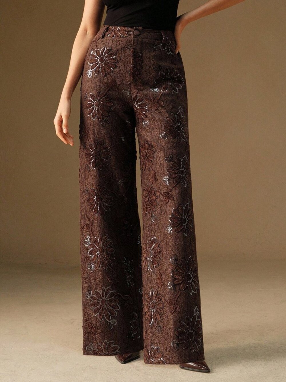 Coffee Brown Casual Women's Elegant Office Straight-Leg Suit Pants